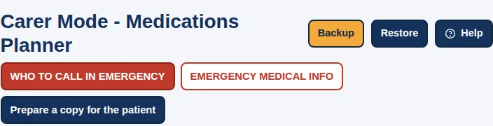 The carer version of the Health Record, Carer Mode, with the Prepare a copy for the patient button